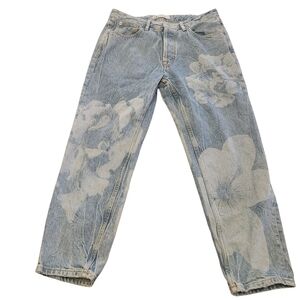 Zara Light Blue Floral Straight Leg Jeans